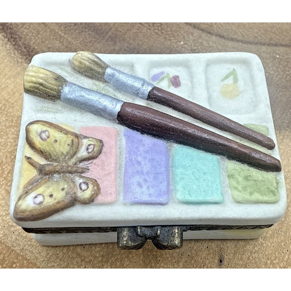 Vintage M Bastin Hinged Trinket Artist Box Caring People Paint Our Lives 1991 2'